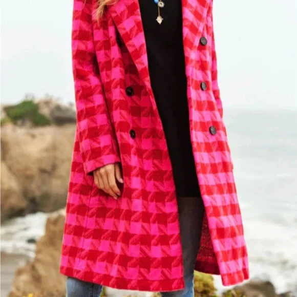 Pink & Red Houndstooth Trench Coat size: Med & Large only ***Last 3 left*** - Picture 6 of 6
